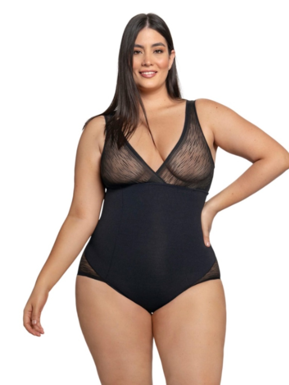 Leonisa Women's Sheer Stripe Detail Sculpting Bodysuit - Black